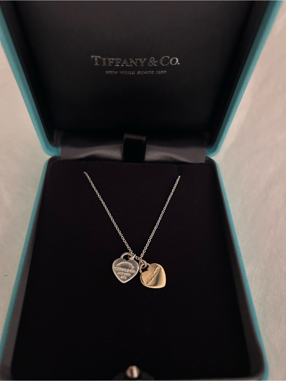 Tiffany & Co. Two-Tone Double Heart Necklace in Silver and Gold